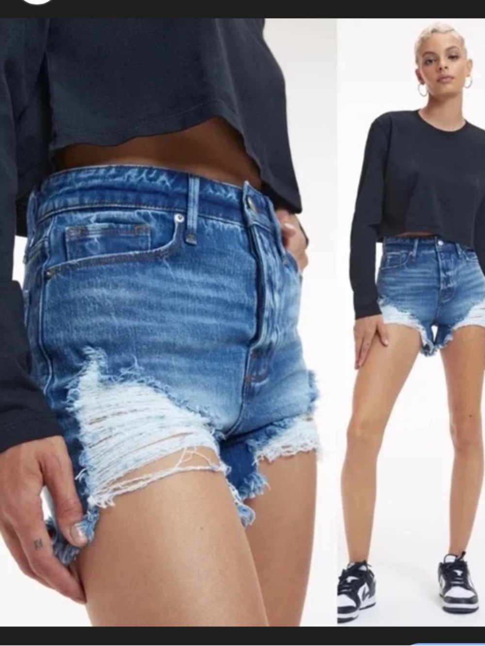 Good American The Bombshell Shorts Denim Distressed 16 Pockets